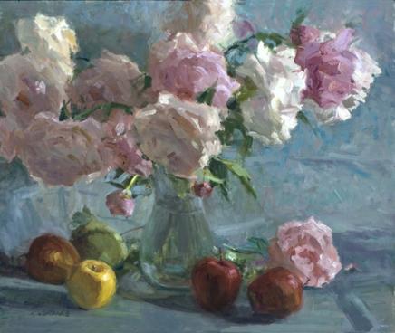 Peonies and Glass 20x24 Oil by H Friedland.jpg
